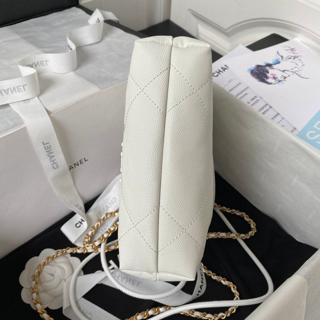 Chanel 22 Mini bag AS3980 Shiny Grained Calfskin Gold-Tone White
