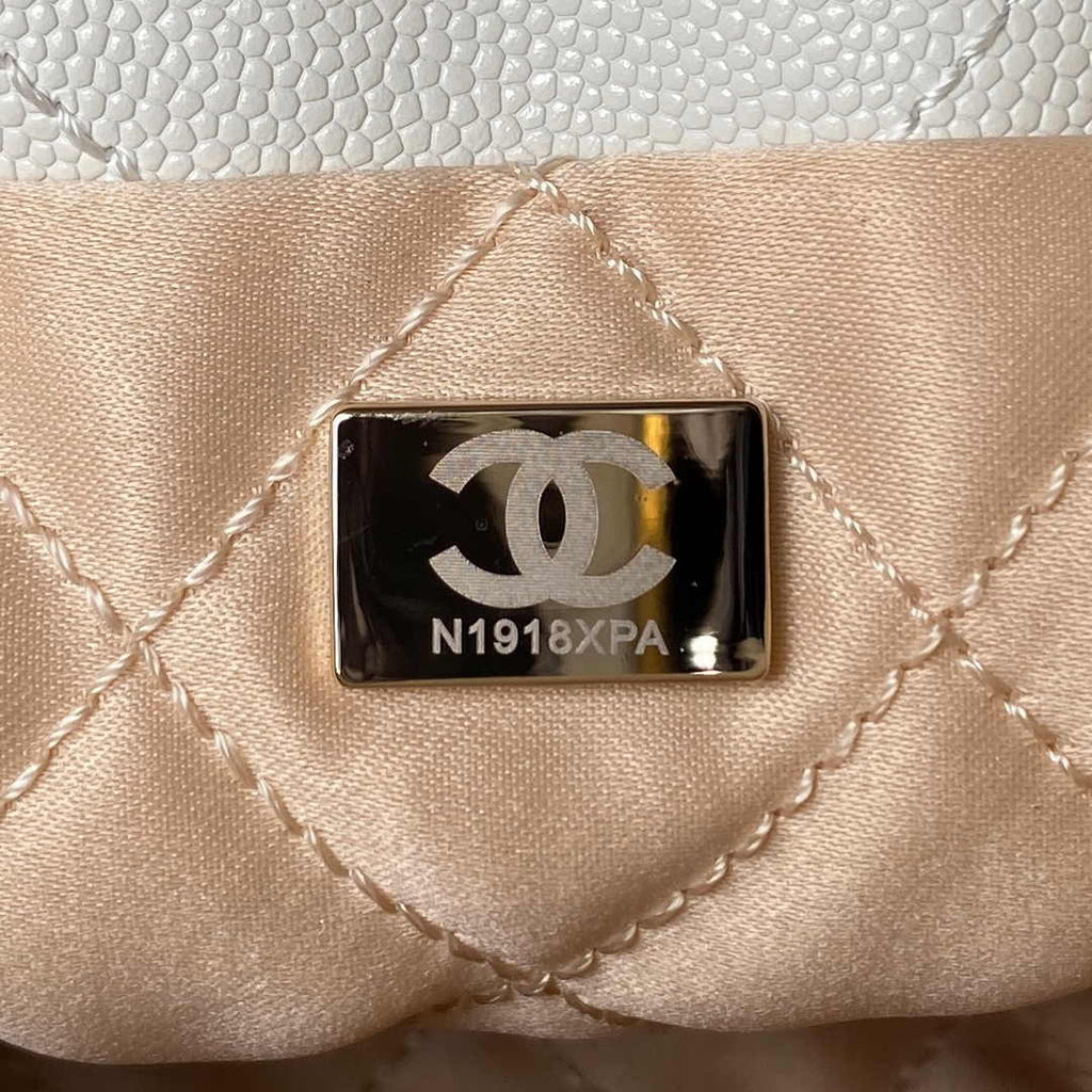 Chanel 22 Mini bag AS3980 Shiny Grained Calfskin Gold-Tone White