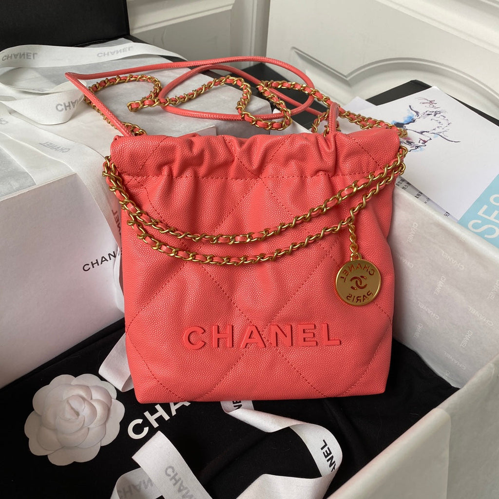 Chanel 22 Mini bag AS3980 Shiny Grained Calfskin Gold-Tone Red