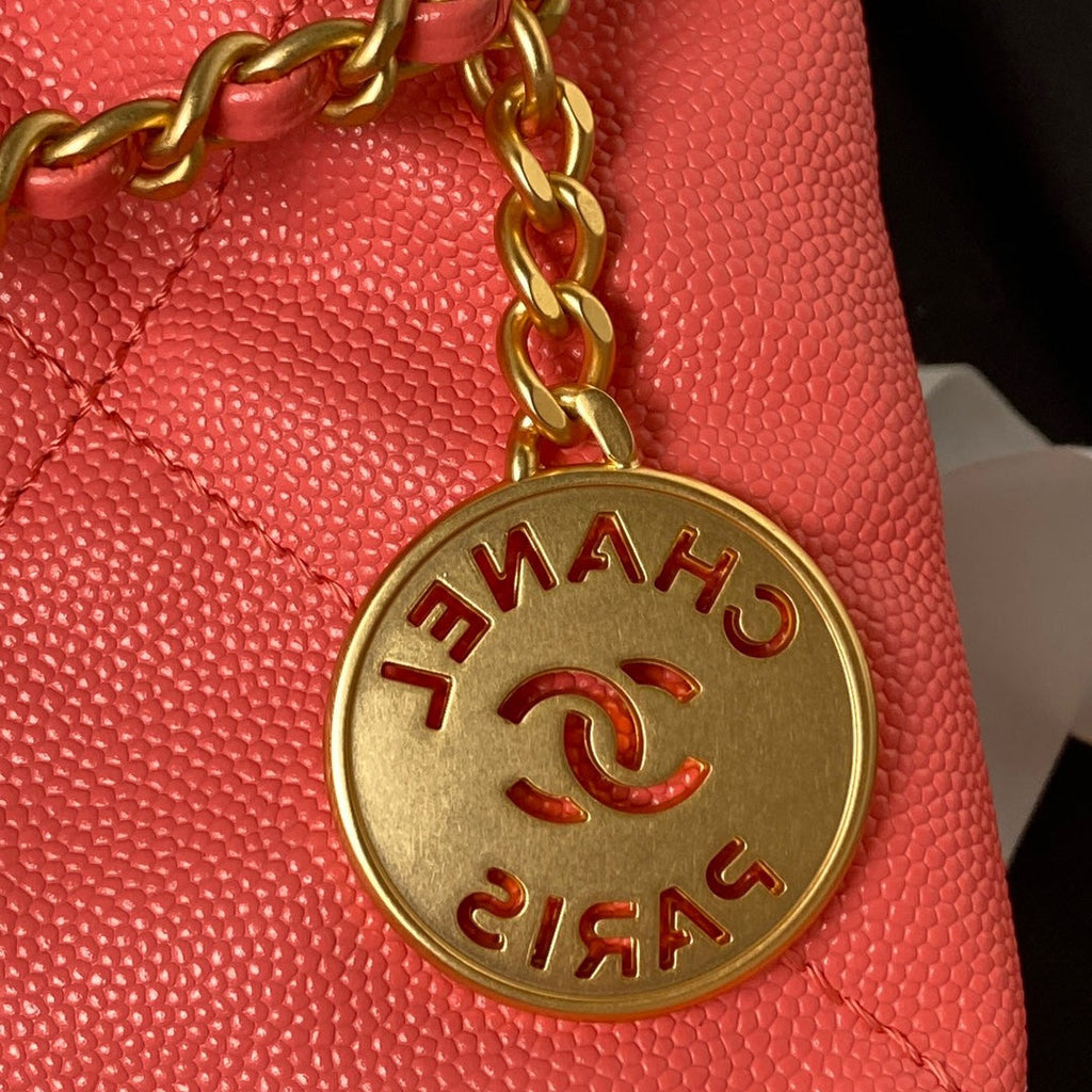 Chanel 22 Mini bag AS3980 Shiny Grained Calfskin Gold-Tone Red