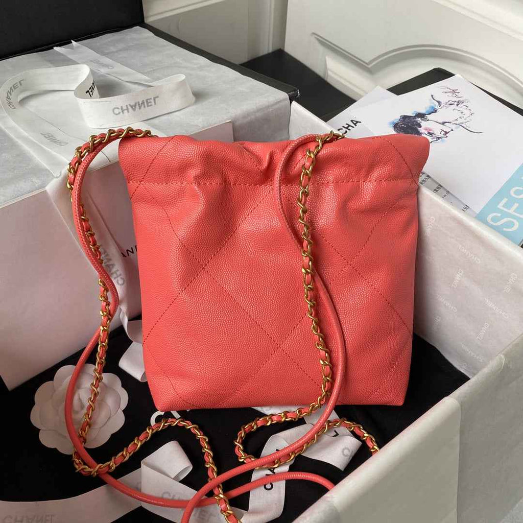 Chanel 22 Mini bag AS3980 Shiny Grained Calfskin Gold-Tone Red