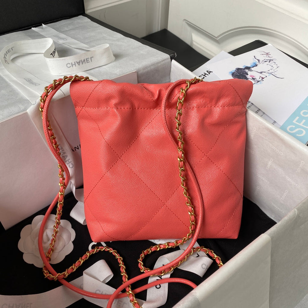Chanel 22 Mini bag AS3980 Shiny Grained Calfskin Gold-Tone Red