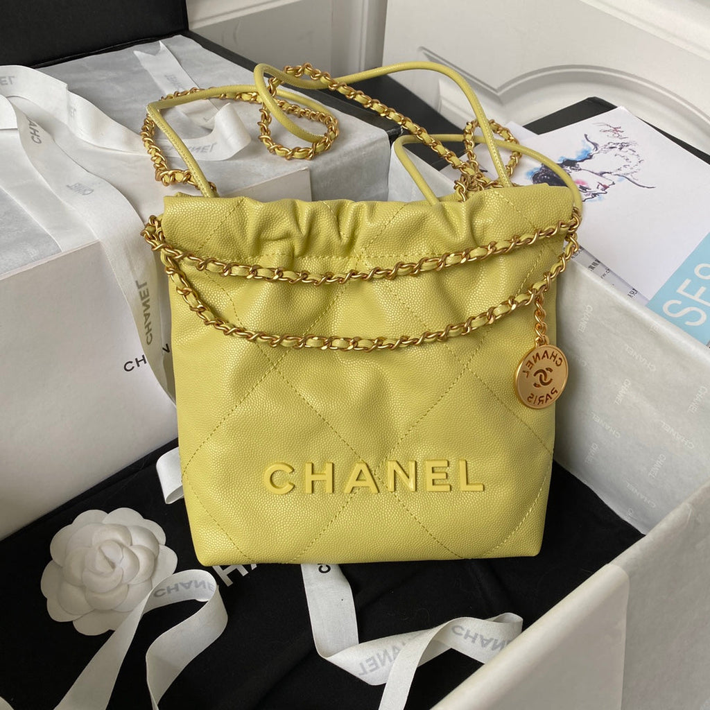 Chanel 22 Mini bag AS3980 Shiny Grained Calfskin Gold-Tone Yellow