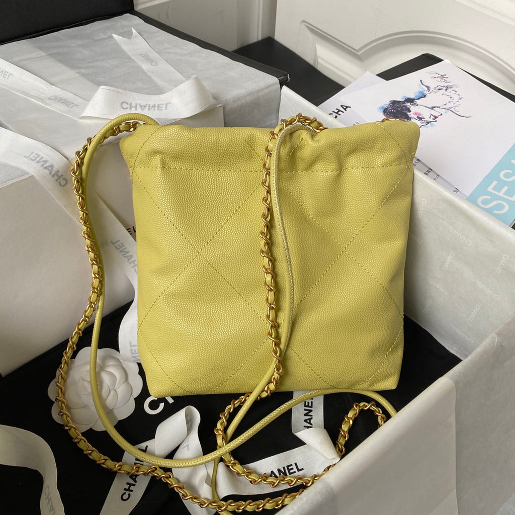 Chanel 22 Mini bag AS3980 Shiny Grained Calfskin Gold-Tone Yellow