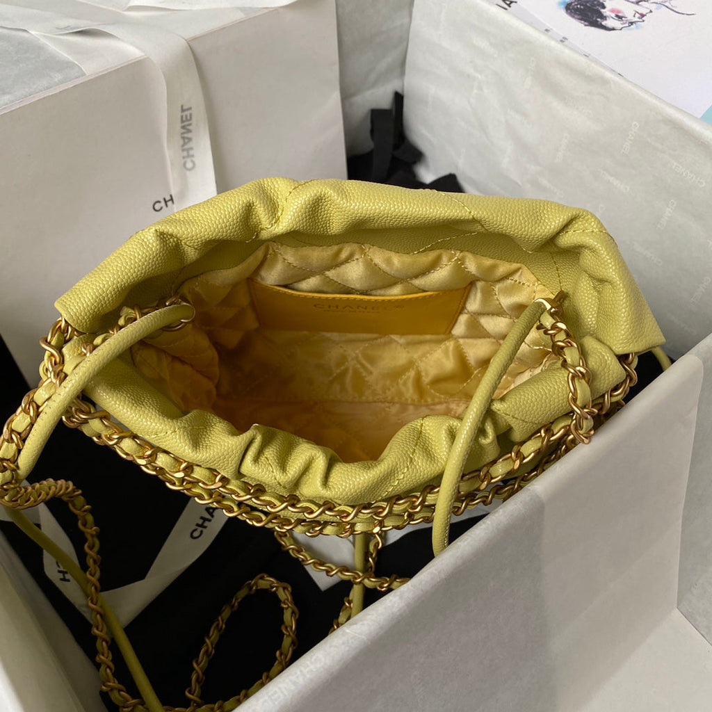 Chanel 22 Mini bag AS3980 Shiny Grained Calfskin Gold-Tone Yellow