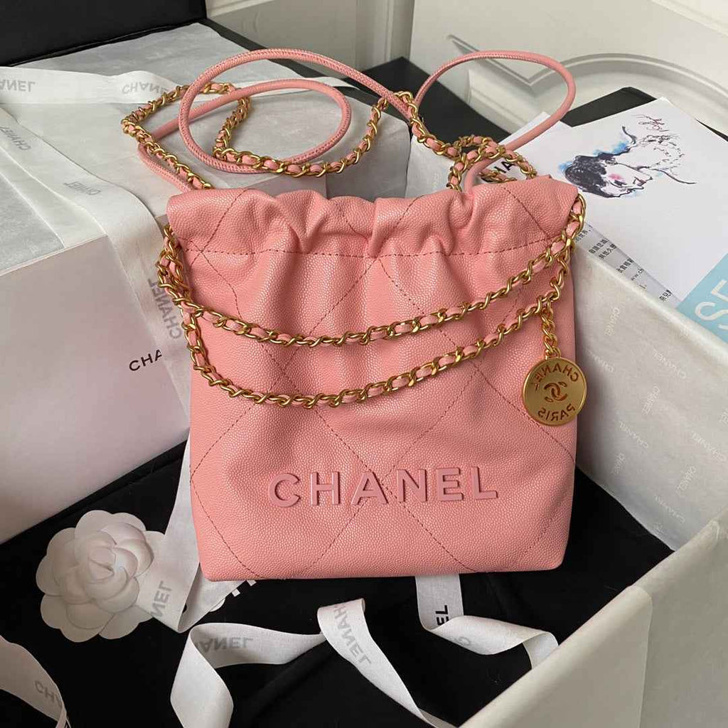 Chanel 22 Mini bag AS3980 Shiny Grained Calfskin Gold-Tone Pink