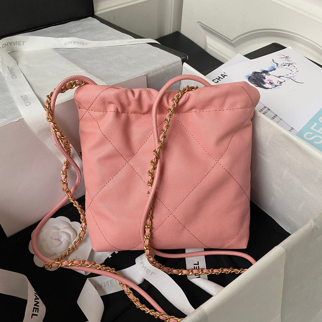 Chanel 22 Mini bag AS3980 Shiny Grained Calfskin Gold-Tone Pink