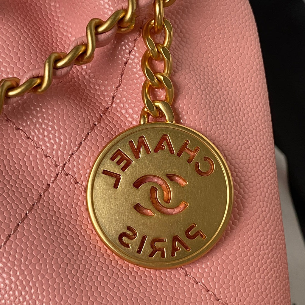 Chanel 22 Mini bag AS3980 Shiny Grained Calfskin Gold-Tone Pink
