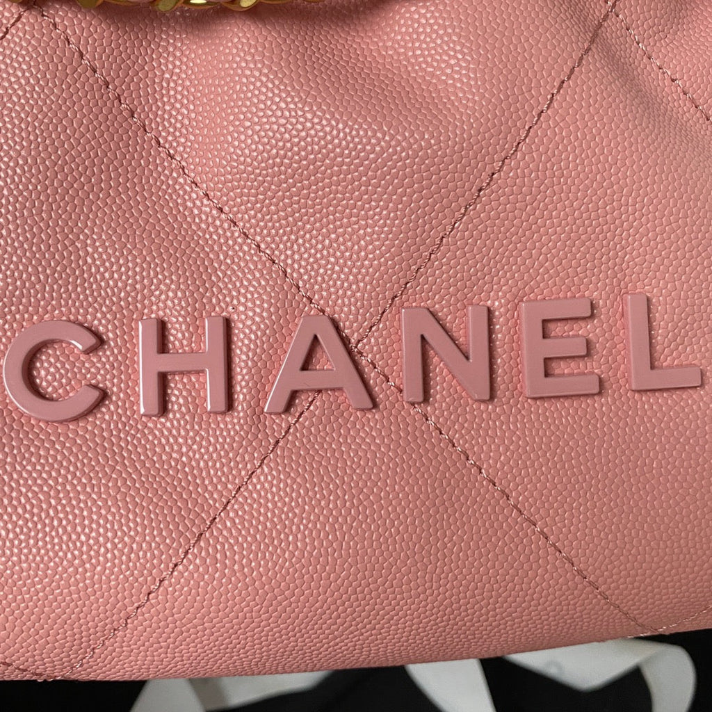 Chanel 22 Mini bag AS3980 Shiny Grained Calfskin Gold-Tone Pink