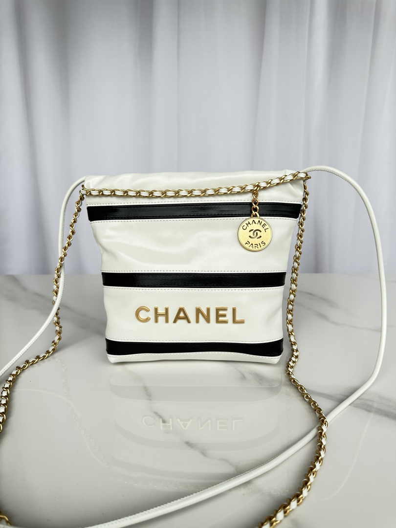Chanel 22 Mini bag AS3980 Black White Shiny Calfskin