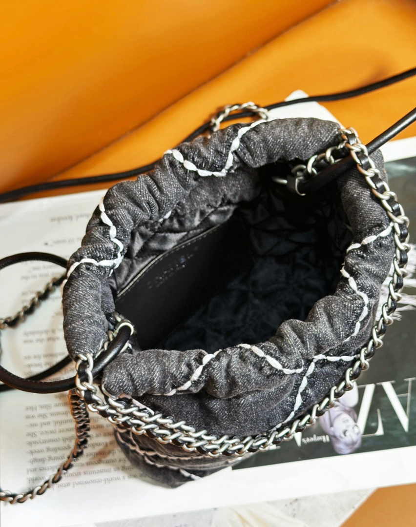 Chanel 22 Mini bag AS3980 Blue Stitched Denim Silver-Tone