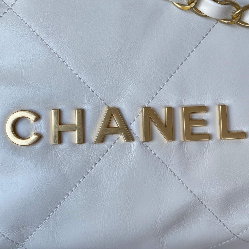 Chanel 22 Mini Handbag AS3263 Calfskin Leather In White Gold