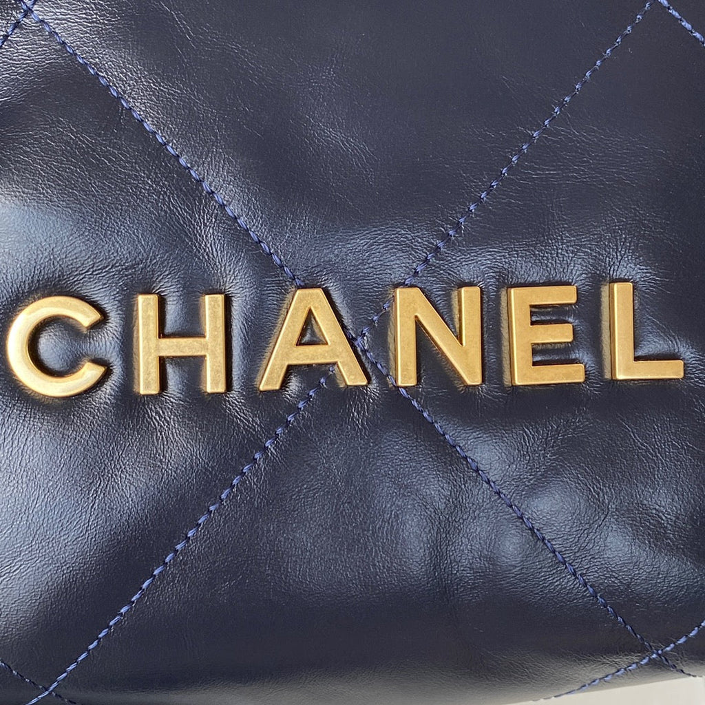 Chanel 22 Mini Handbag AS3263 Calfskin Leather In Navy Blue