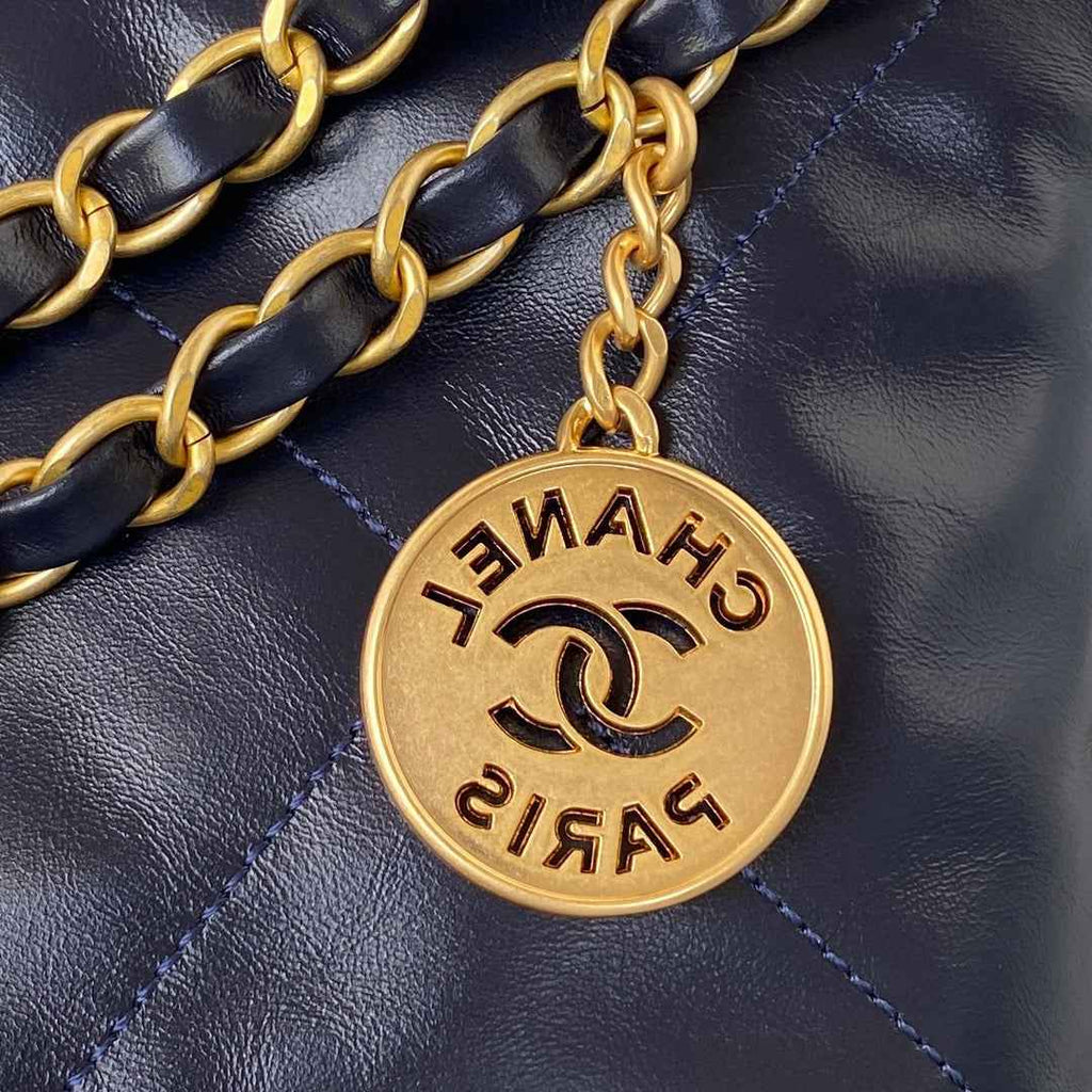 Chanel 22 Mini Handbag AS3263 Calfskin Leather In Navy Blue