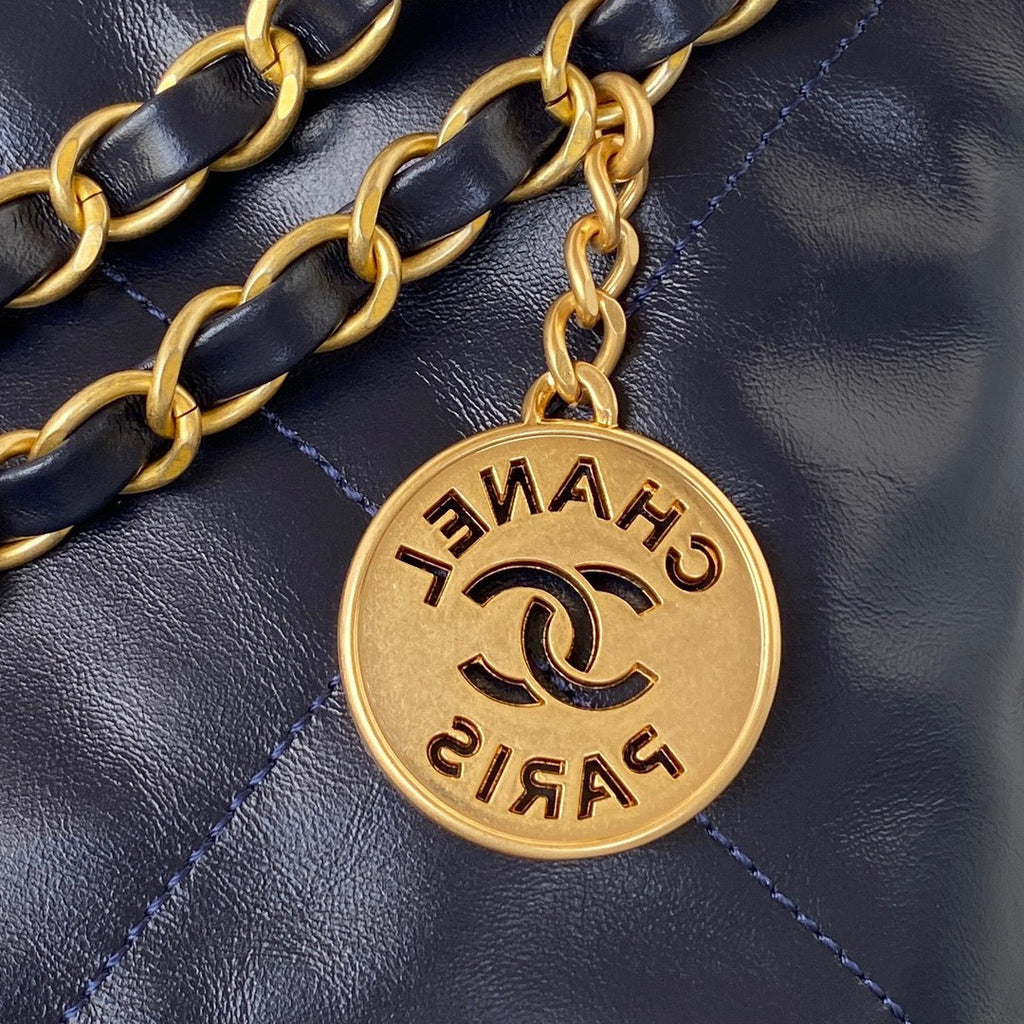 Chanel 22 Mini Handbag AS3263 Calfskin Leather In Navy Blue