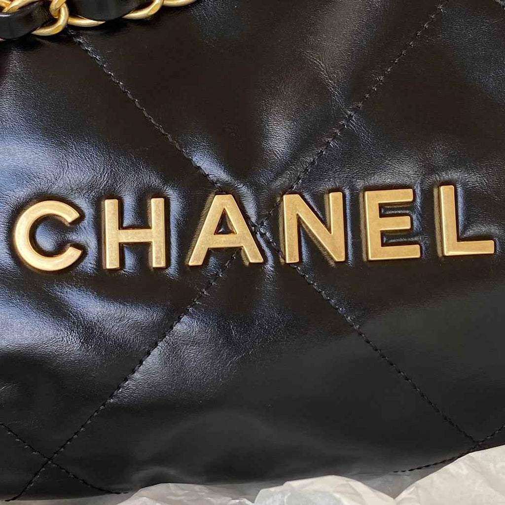 Chanel 22 Mini Handbag AS3263 Calfskin Leather In Black Gold