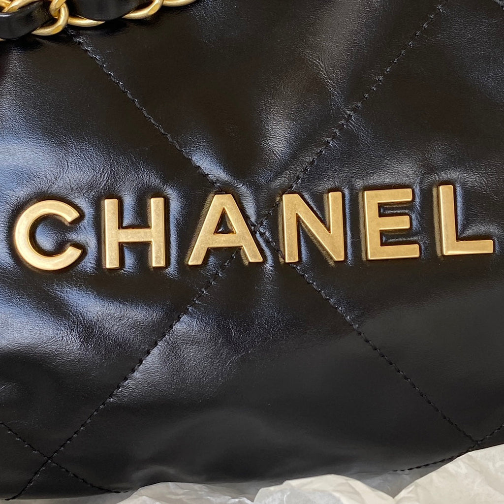 Chanel 22 Mini Handbag AS3263 Calfskin Leather In Black Gold