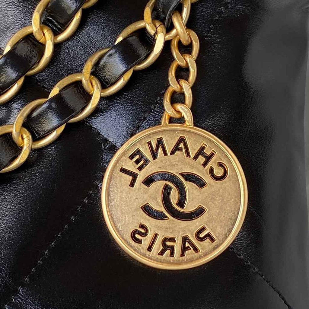 Chanel 22 Mini Handbag AS3263 Calfskin Leather In Black Gold