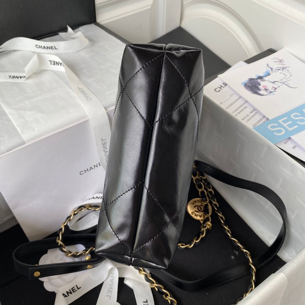 Chanel 22 Mini Handbag AS3263 Calfskin Leather In Black Gold