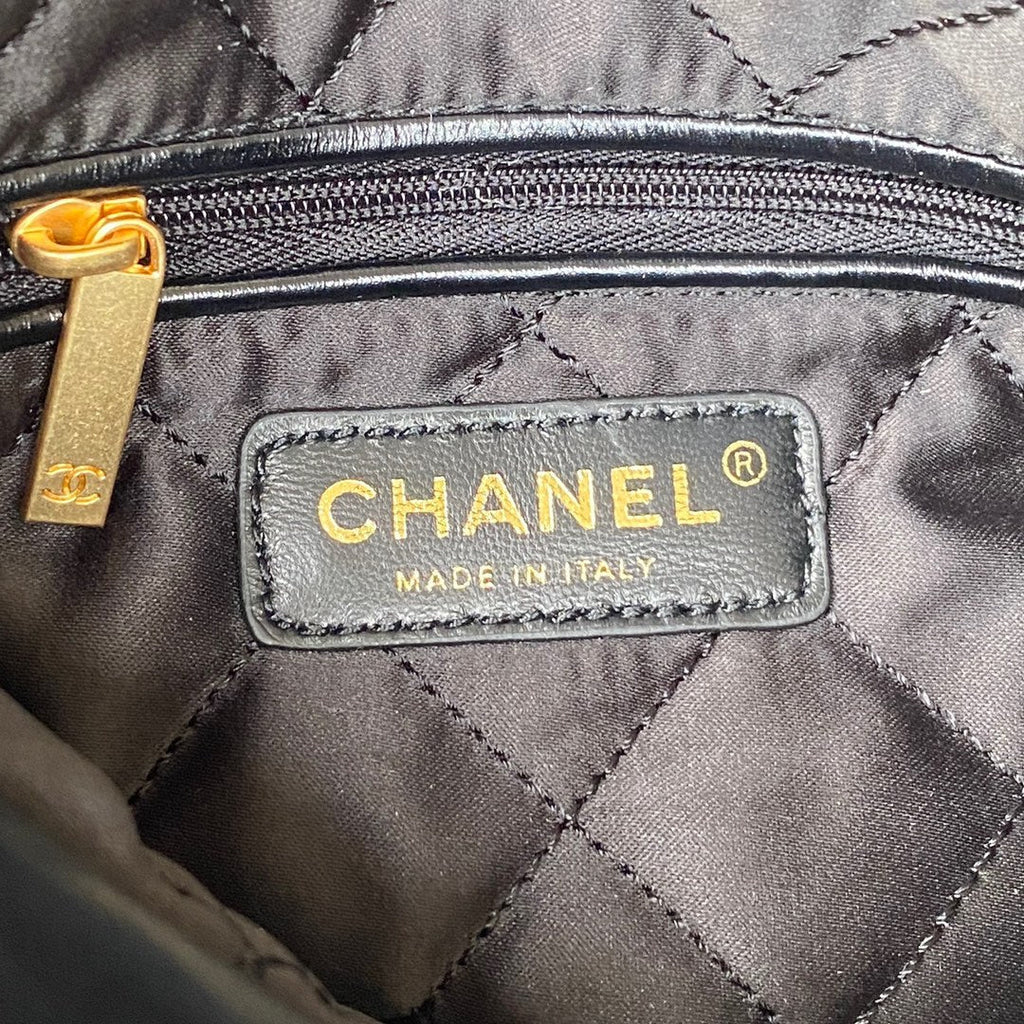 Chanel 22 Mini Handbag AS3263 Calfskin Leather In Black Gold