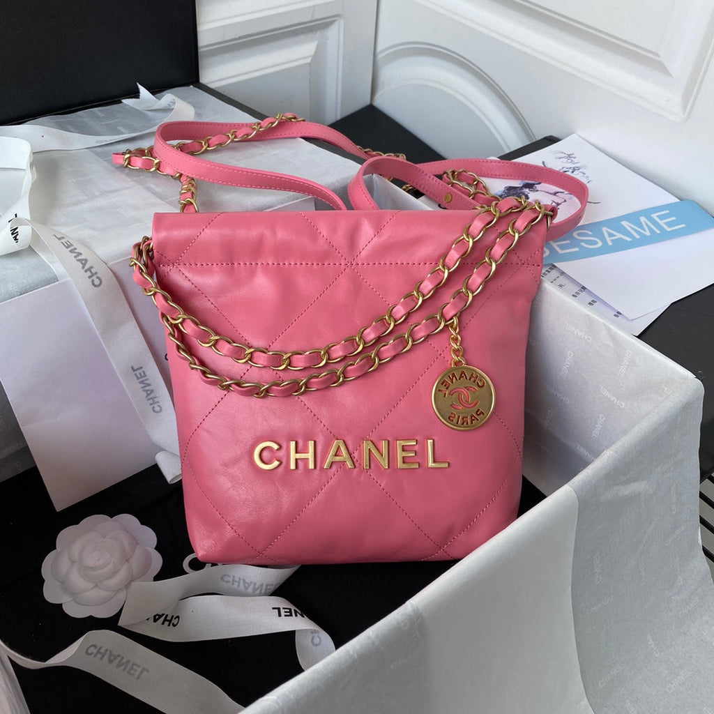 Chanel 22 Mini Handbag AS3263 Calfskin Leather In Plum