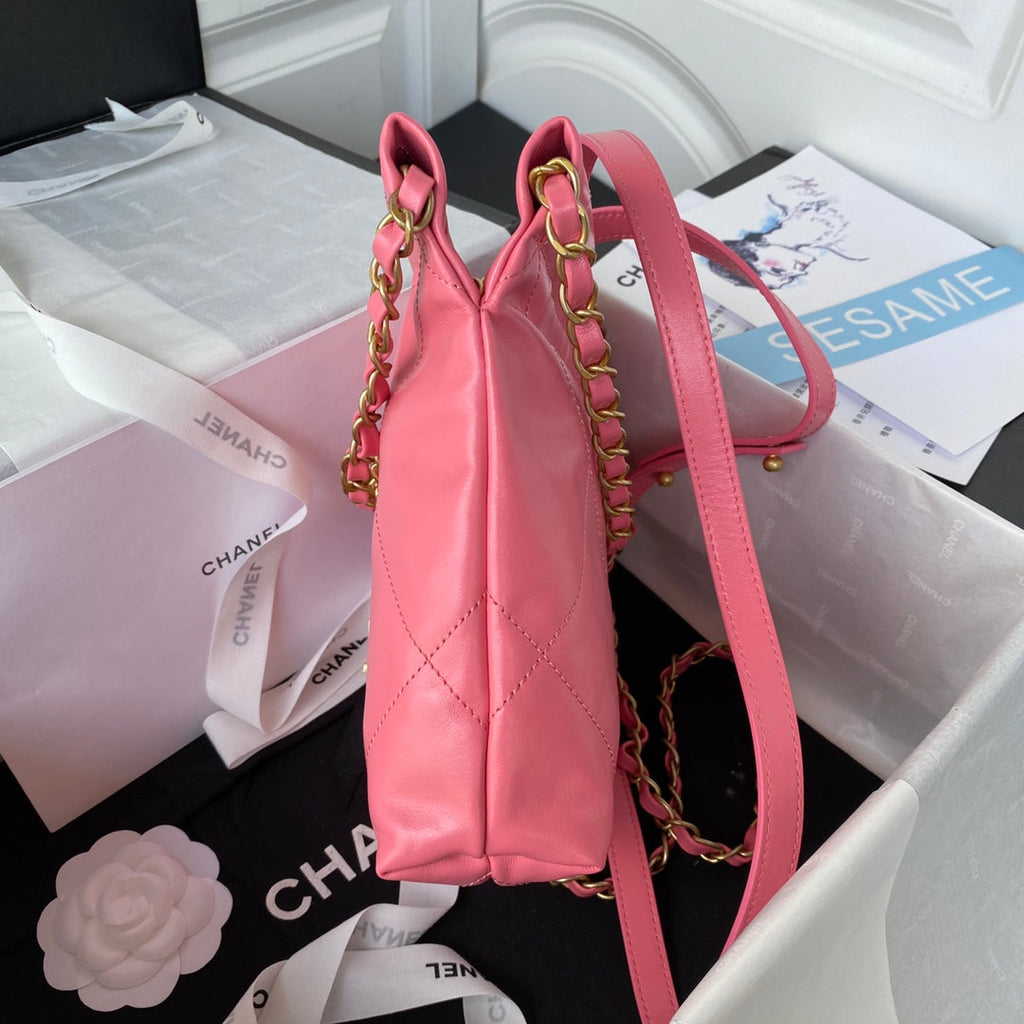 Chanel 22 Mini Handbag AS3263 Calfskin Leather In Plum
