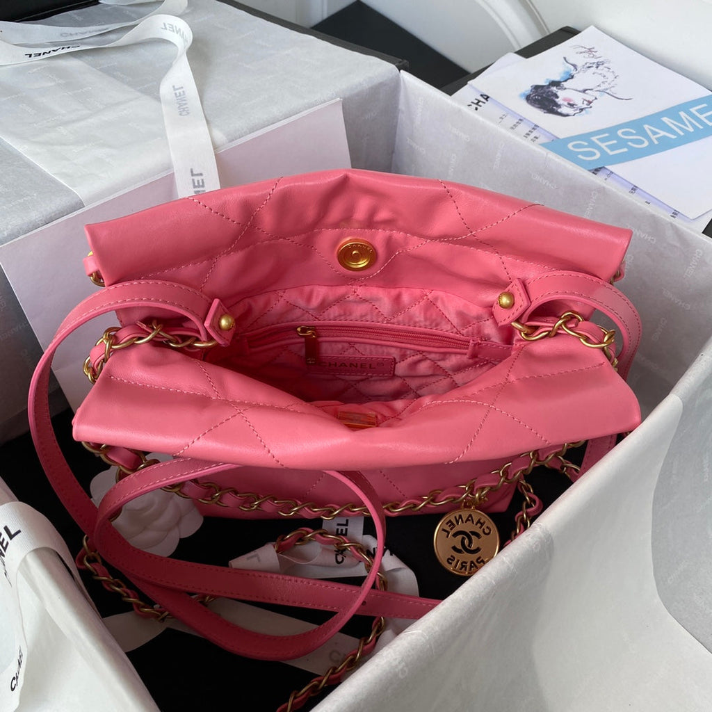 Chanel 22 Mini Handbag AS3263 Calfskin Leather In Plum