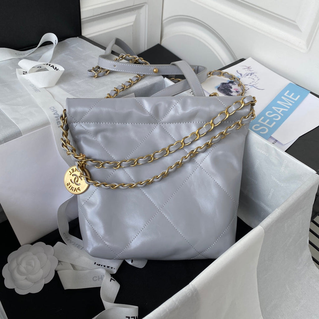 Chanel 22 Mini Handbag AS3263 Calfskin Leather In Gray
