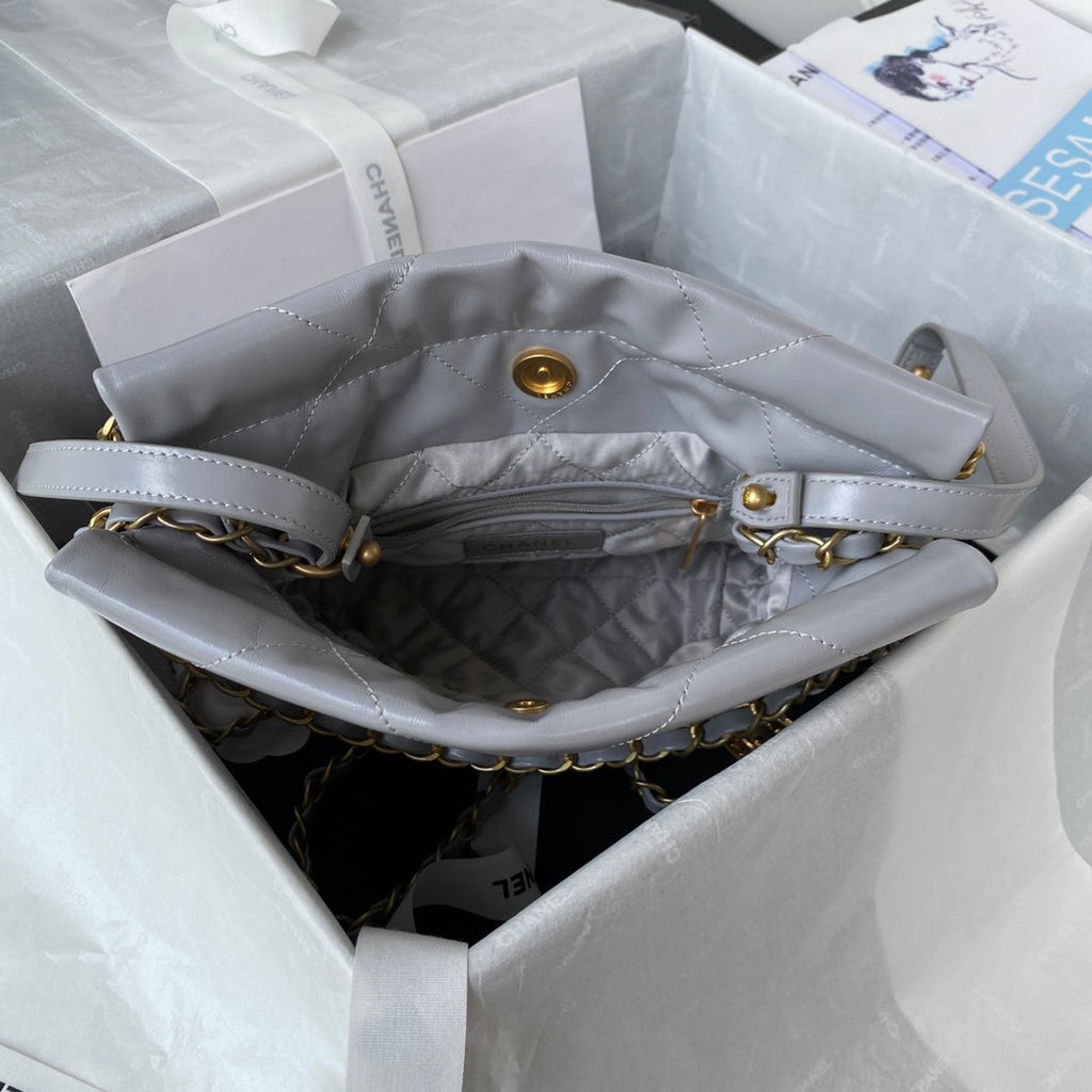 Chanel 22 Mini Handbag AS3263 Calfskin Leather In Gray