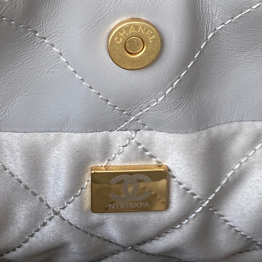 Chanel 22 Mini Handbag AS3263 Calfskin Leather In Gray