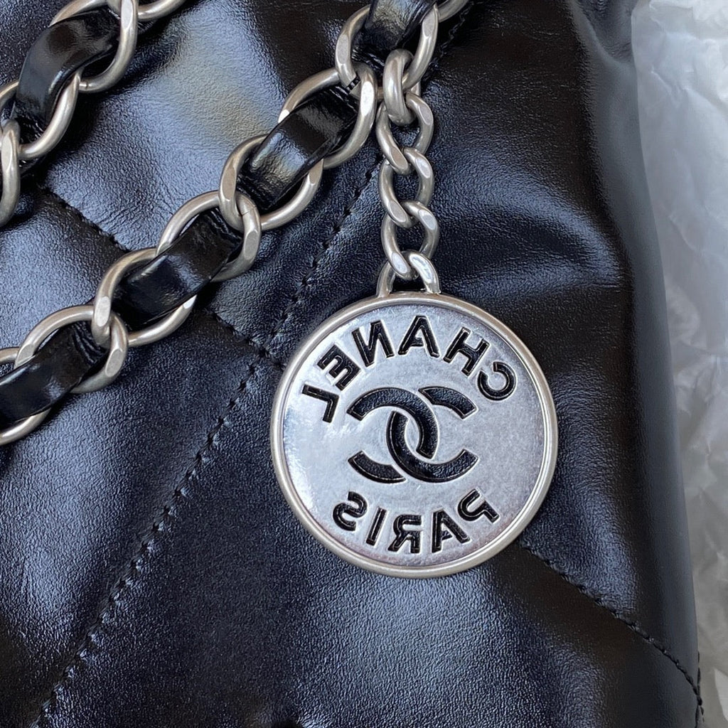 Chanel 22 Mini Handbag AS3263 Calfskin Leather In Black Silver