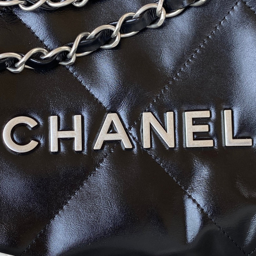 Chanel 22 Mini Handbag AS3263 Calfskin Leather In Black Silver