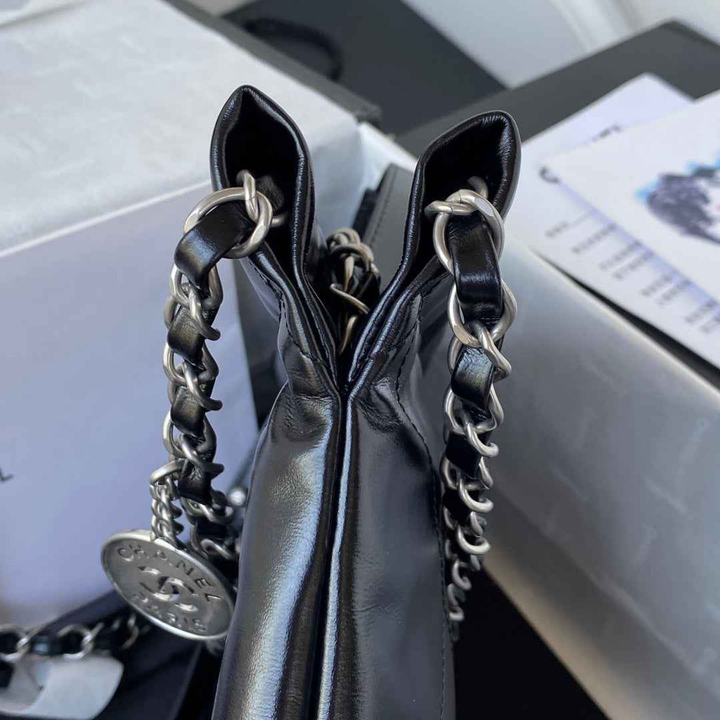Chanel 22 Mini Handbag AS3263 Calfskin Leather In Black Silver