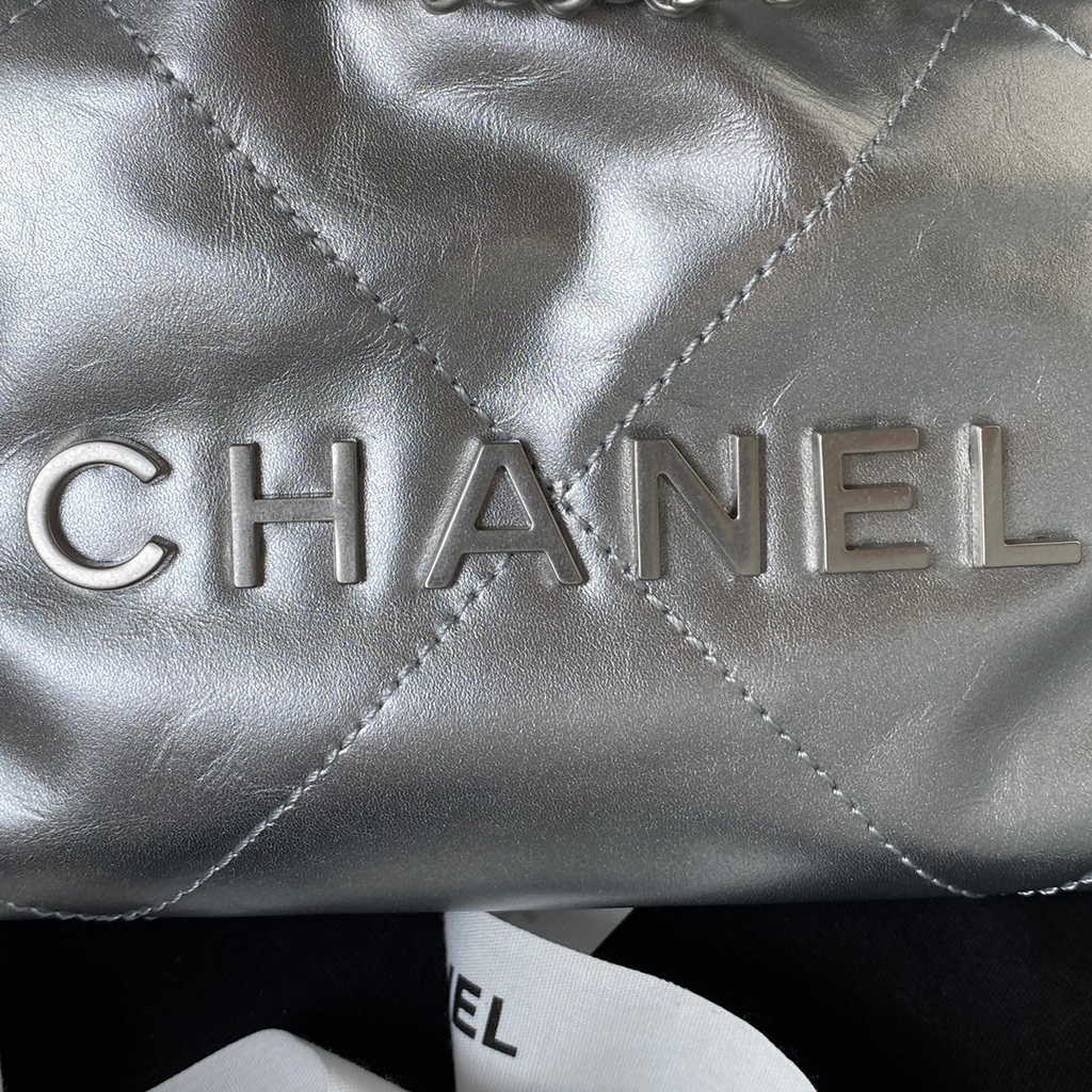 Chanel 22 Mini Handbag AS3980 Shiny Calfskin Silver-Tone Metal Silver