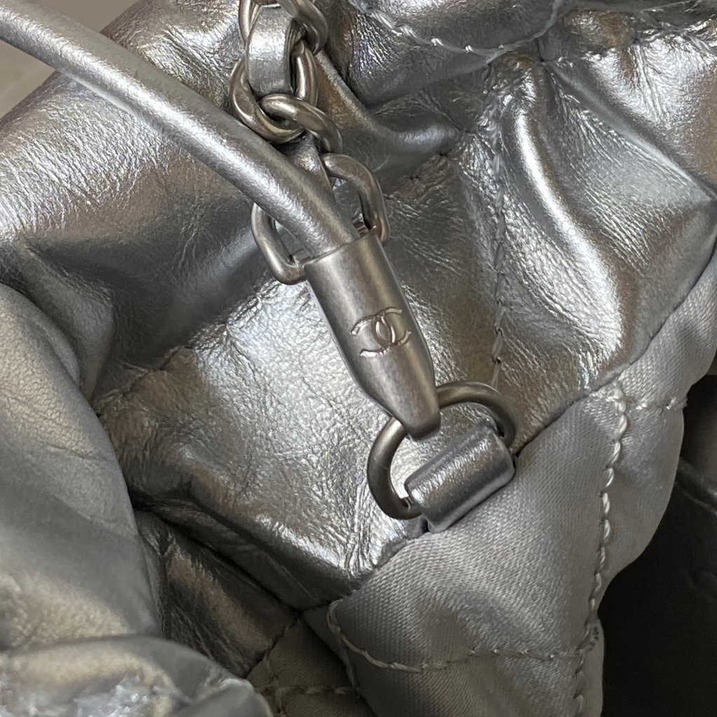Chanel 22 Mini Handbag AS3980 Shiny Calfskin Silver-Tone Metal Silver