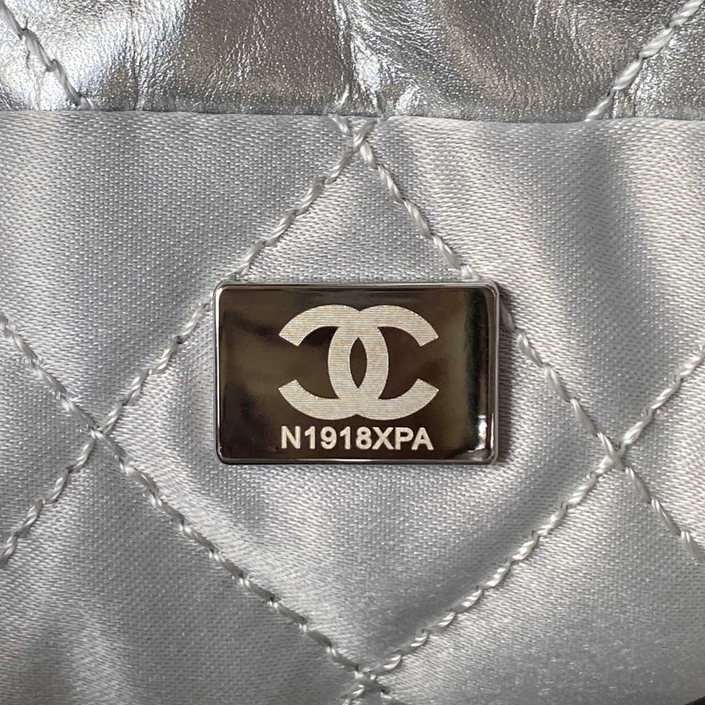 Chanel 22 Mini Handbag AS3980 Shiny Calfskin Silver-Tone Metal Silver