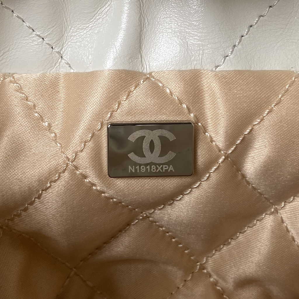 Chanel 22 Mini Handbag AS3980 Shiny Calfskin Silver-Tone Metal White