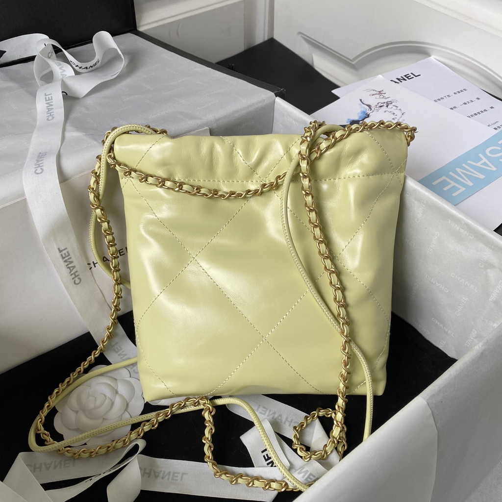 Chanel 22 Mini Handbag AS3980 Shiny Calfskin Gold-Tone Metal Yellow