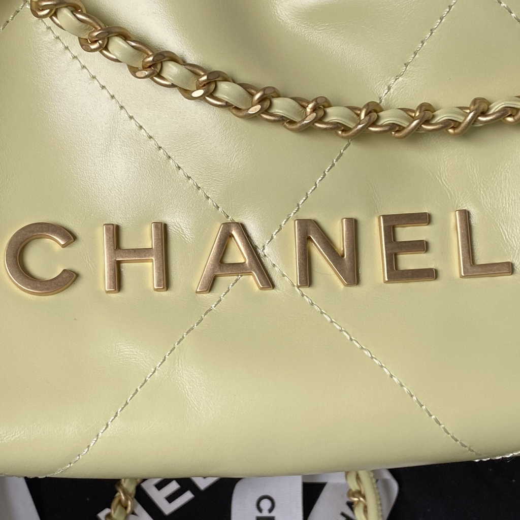 Chanel 22 Mini Handbag AS3980 Shiny Calfskin Gold-Tone Metal Yellow