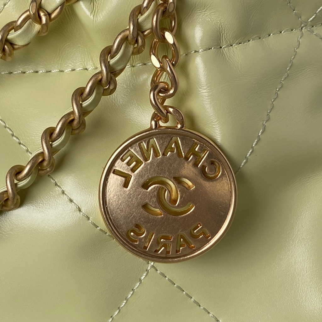 Chanel 22 Mini Handbag AS3980 Shiny Calfskin Gold-Tone Metal Yellow