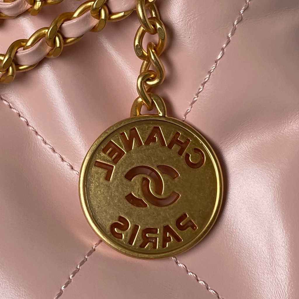 Chanel 22 Mini Handbag AS3980 Shiny Calfskin Gold-Tone Metal Light Pink