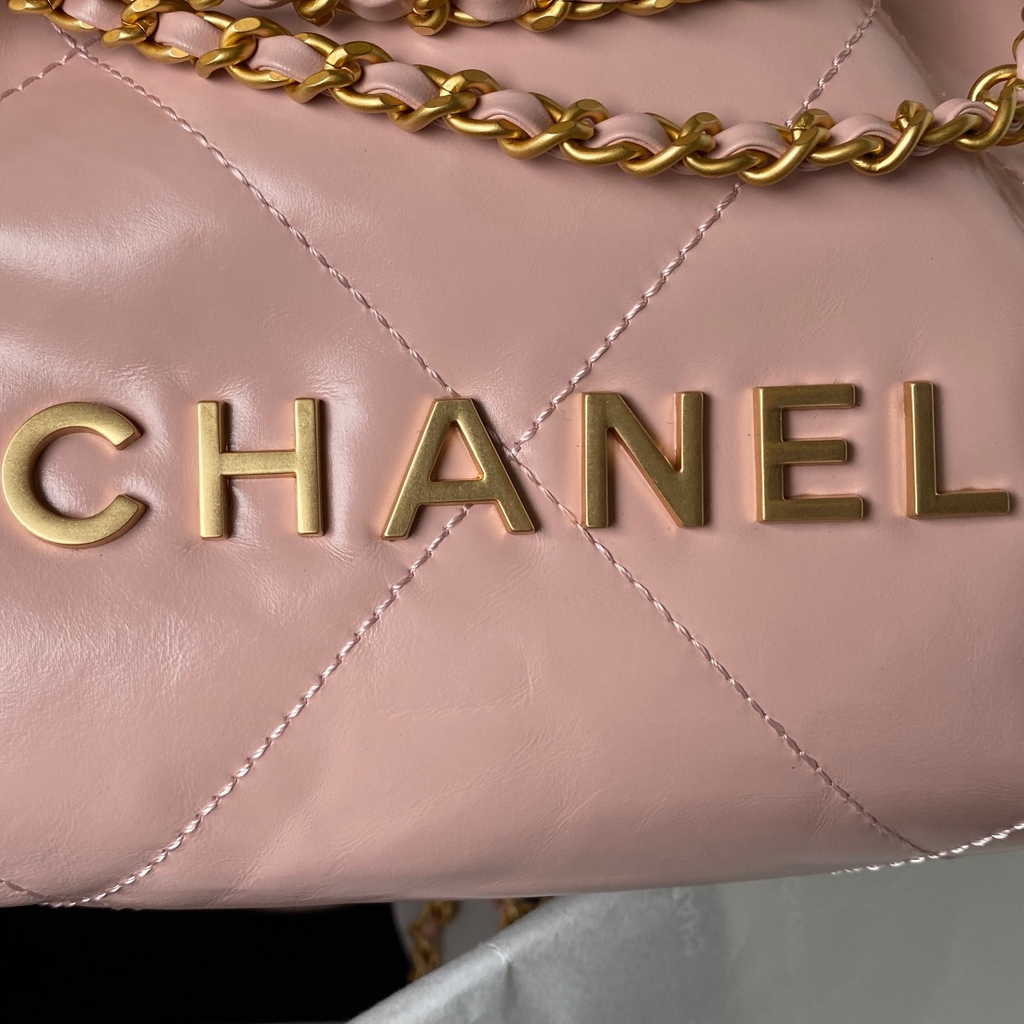 Chanel 22 Mini Handbag AS3980 Shiny Calfskin Gold-Tone Metal Light Pink