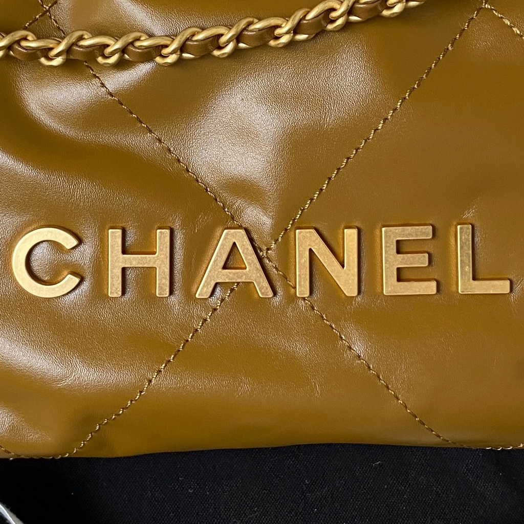 Chanel 22 Mini Handbag AS3980 Shiny Calfskin Gold-Tone Metal Brown