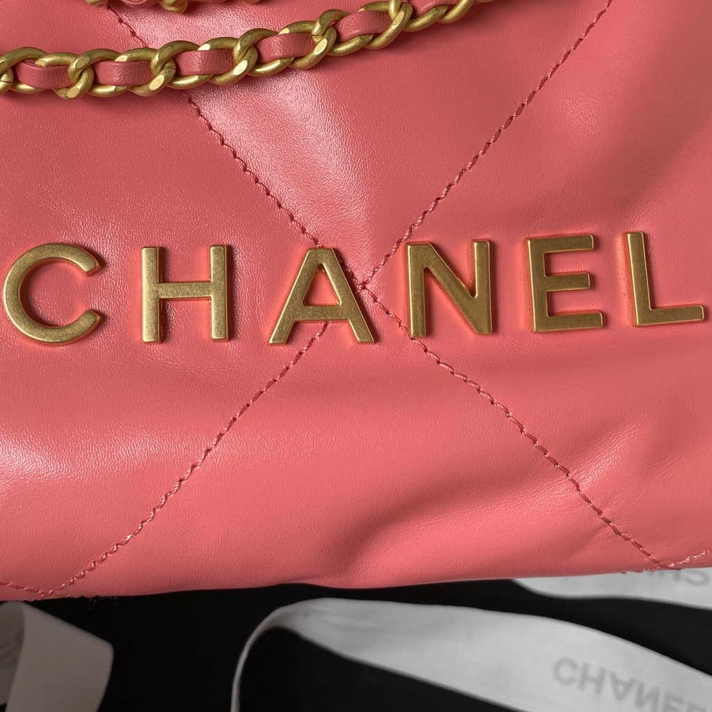 Chanel 22 Mini Handbag AS3980 Shiny Calfskin Gold-Tone Metal Pink