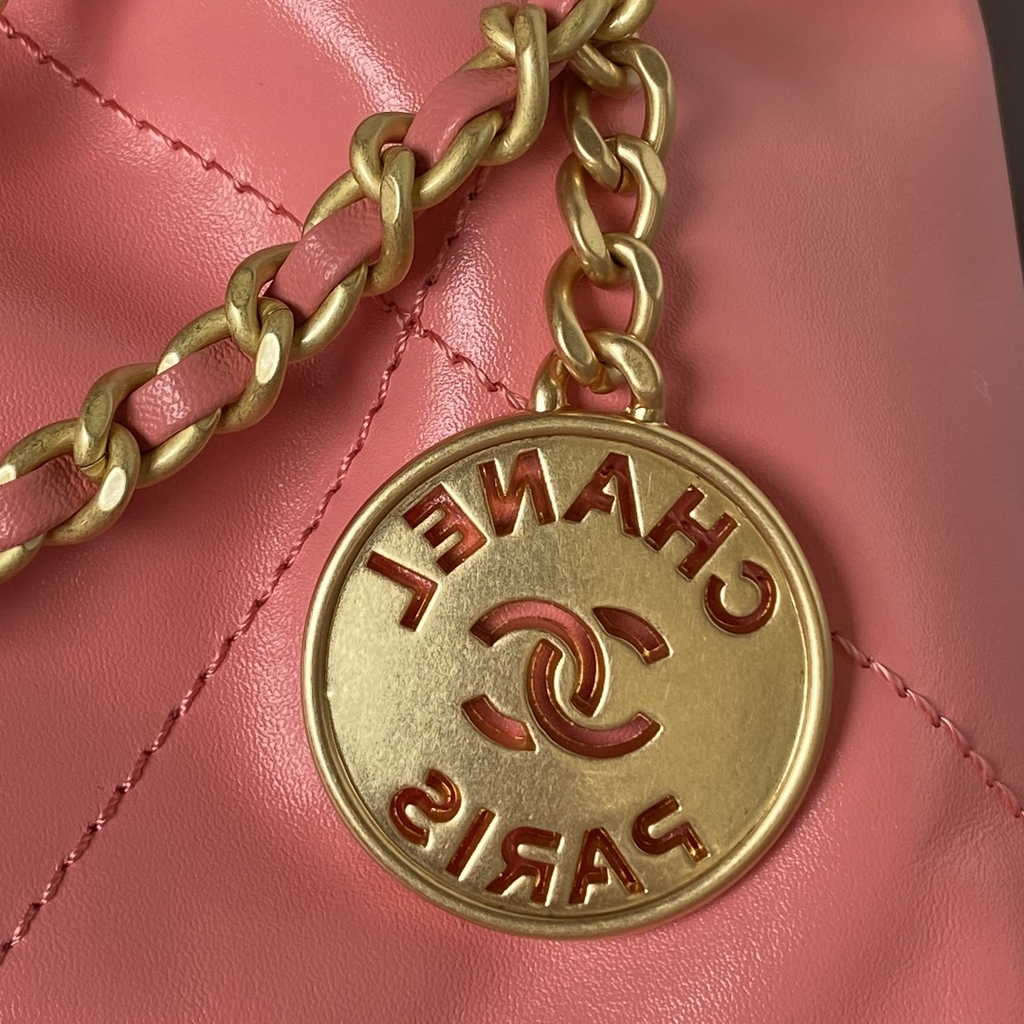 Chanel 22 Mini Handbag AS3980 Shiny Calfskin Gold-Tone Metal Pink