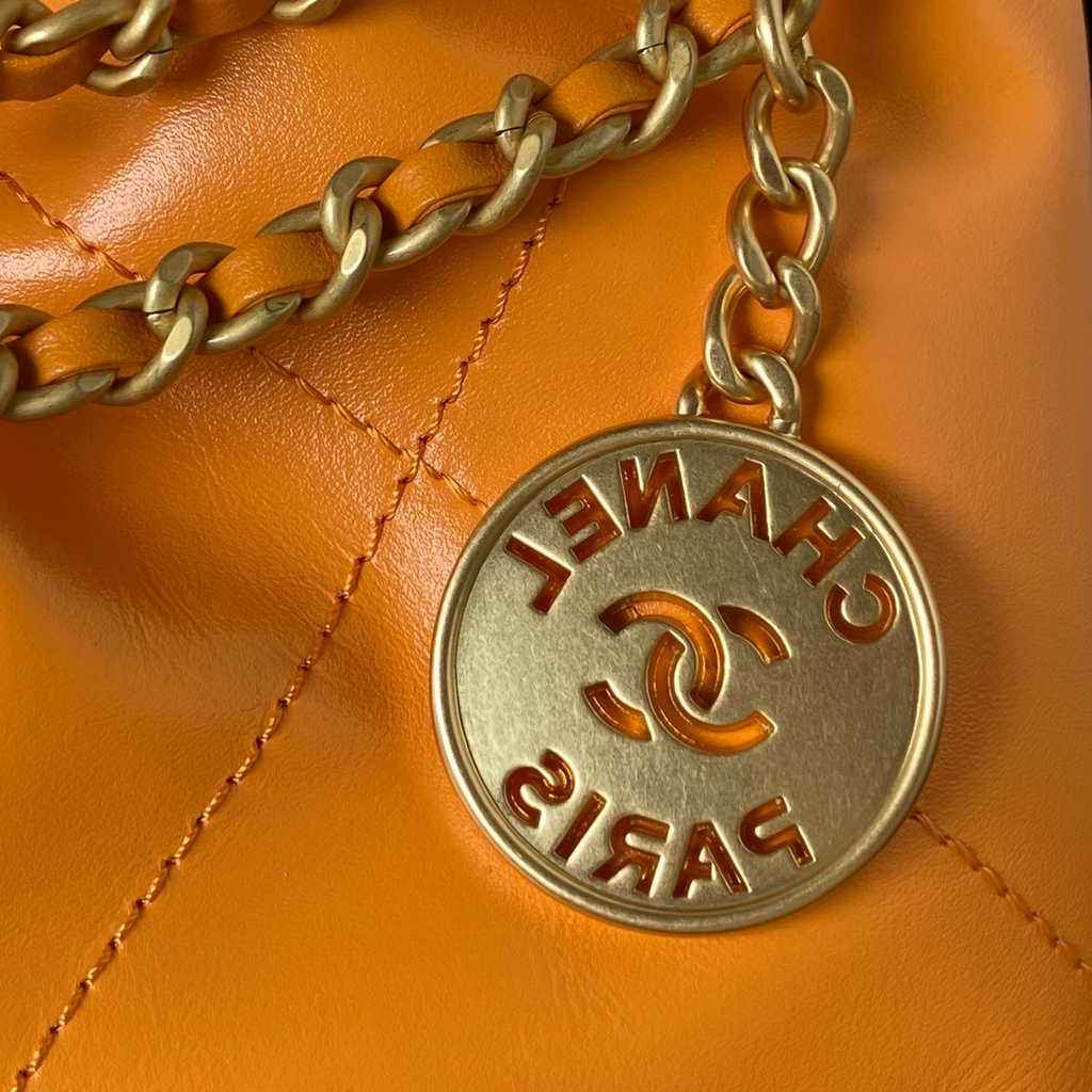 Chanel 22 Mini Handbag AS3980 Shiny Calfskin Gold-Tone Metal Orange