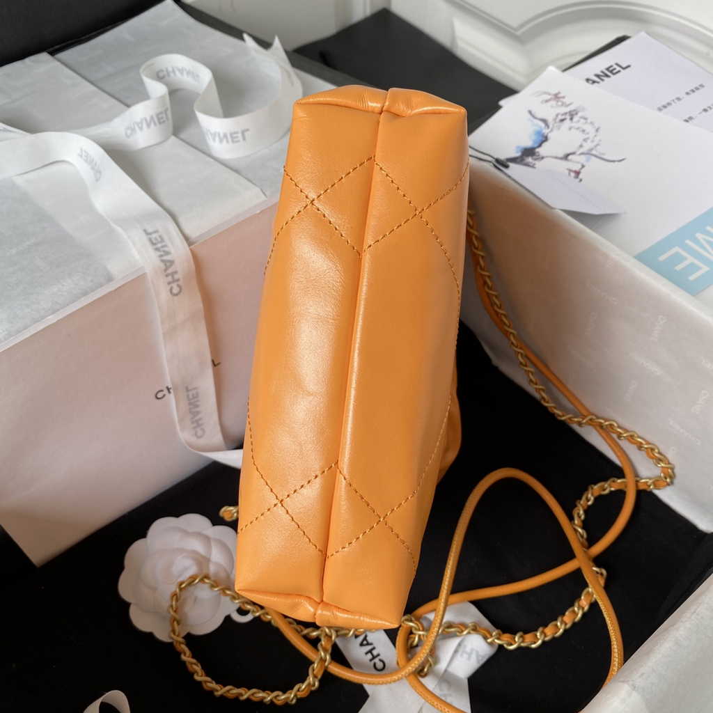 Chanel 22 Mini Handbag AS3980 Shiny Calfskin Gold-Tone Metal Orange