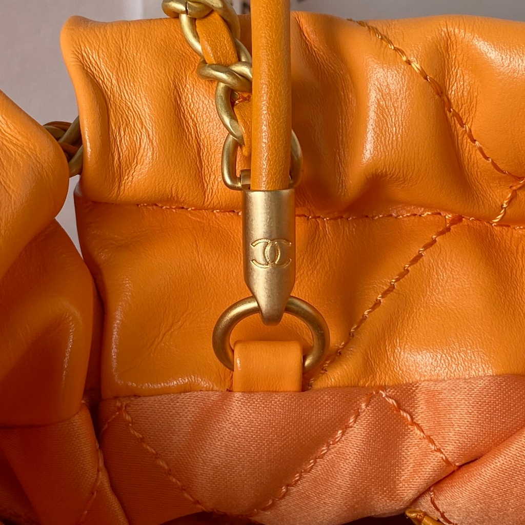 Chanel 22 Mini Handbag AS3980 Shiny Calfskin Gold-Tone Metal Orange