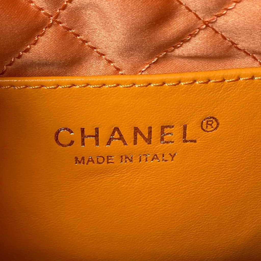 Chanel 22 Mini Handbag AS3980 Shiny Calfskin Gold-Tone Metal Orange