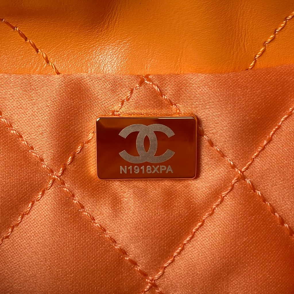 Chanel 22 Mini Handbag AS3980 Shiny Calfskin Gold-Tone Metal Orange